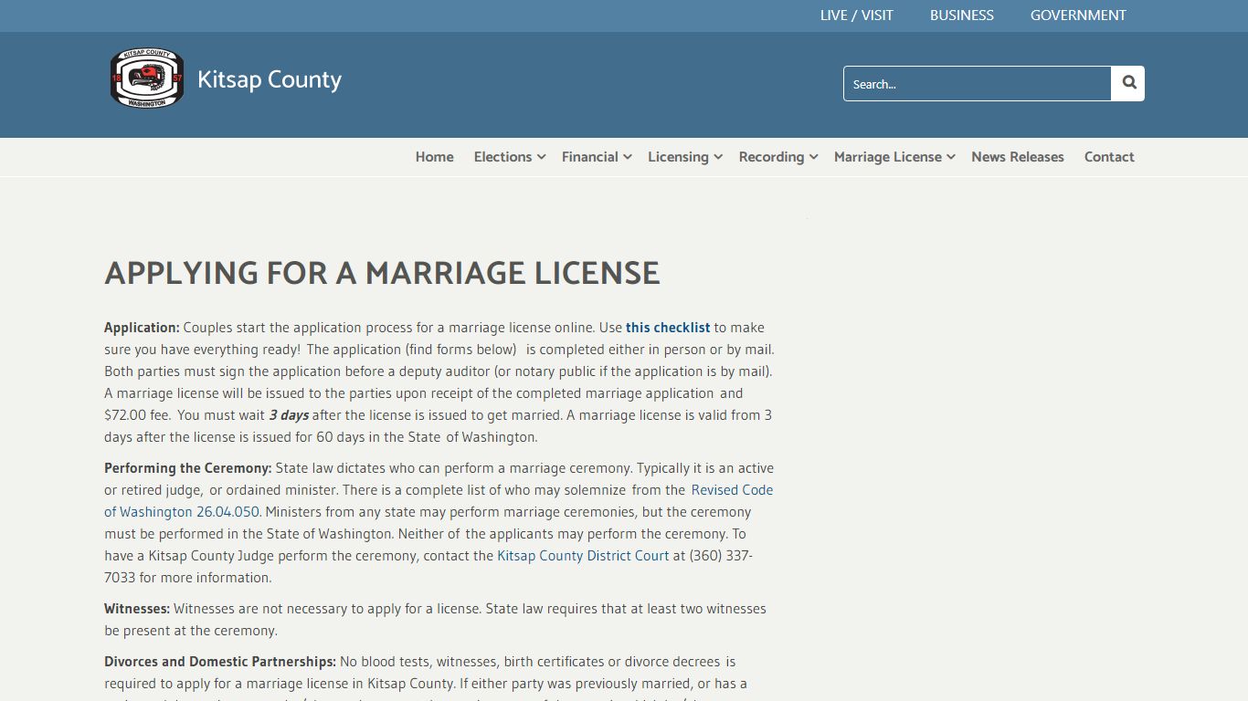 Applying for a Marriage License - Kitsap County, Washington